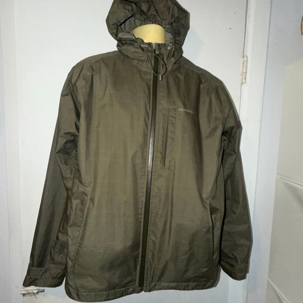 MERRELL Olive Green Micro Plaid Opti Shell Camper Rain Jacket-XL